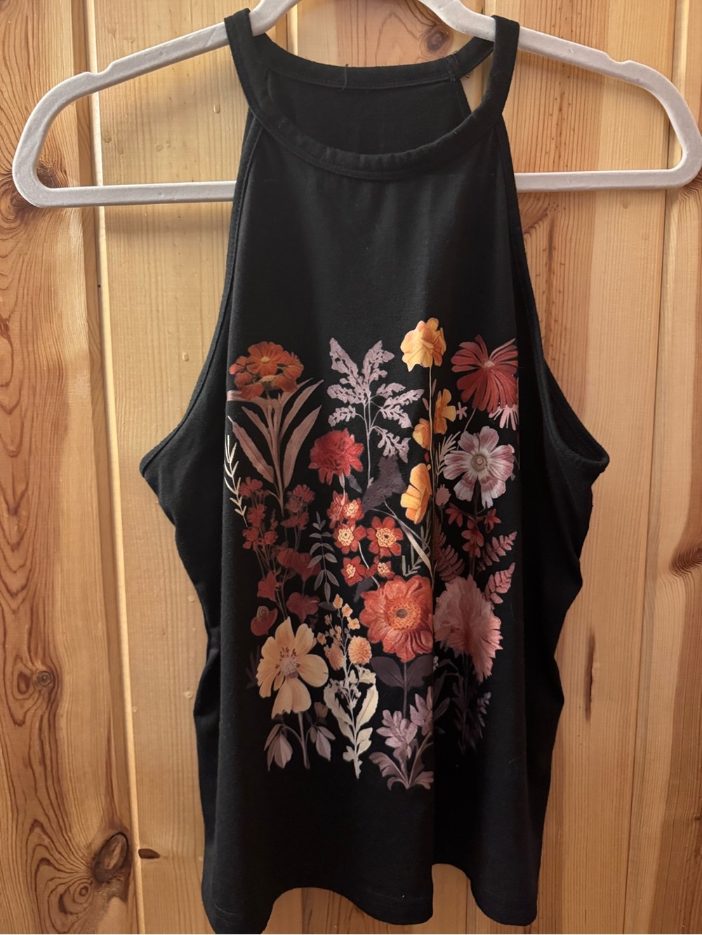 Black Floral Halter Tank Top